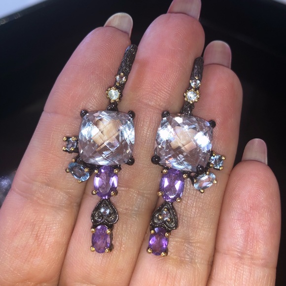 Unique Genuine Quartz Amethyst Topaz Earrings - Picture 8 of 9